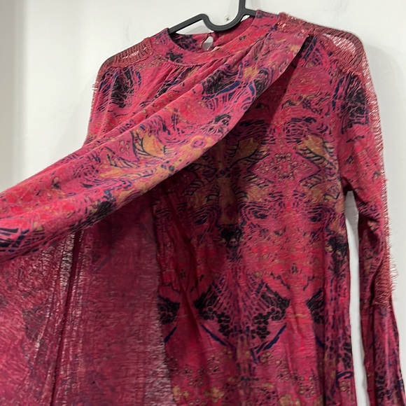 Free People Nouveau Draped Tulip Long Sleeve Blouse Top Burgundy S - Picture 12 of 15